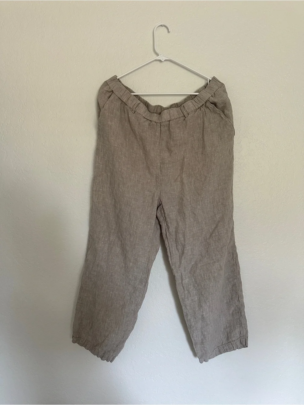 Quince Linen Taupe Cropped Wide-Leg Knit Pants XL